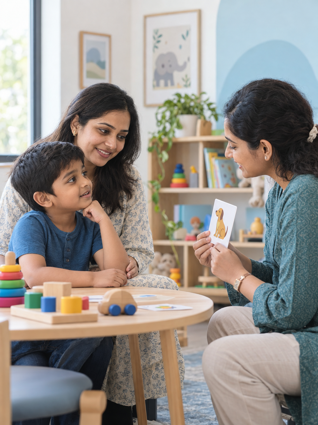 Therapist, parent and child during a consultation at Milestone Up
